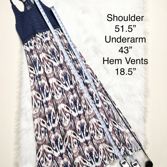 Ella Moss Navy Blue Crochet Colorful Watercolor Split Hem Sleeveless Maxi Dress - Picture 12 of 12